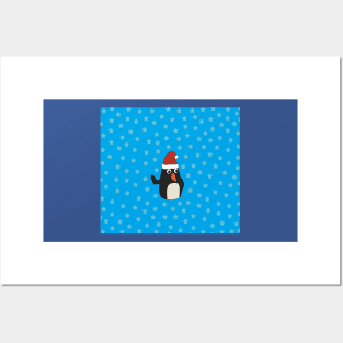 Merry Christmas Penguin Snow Posters and Art